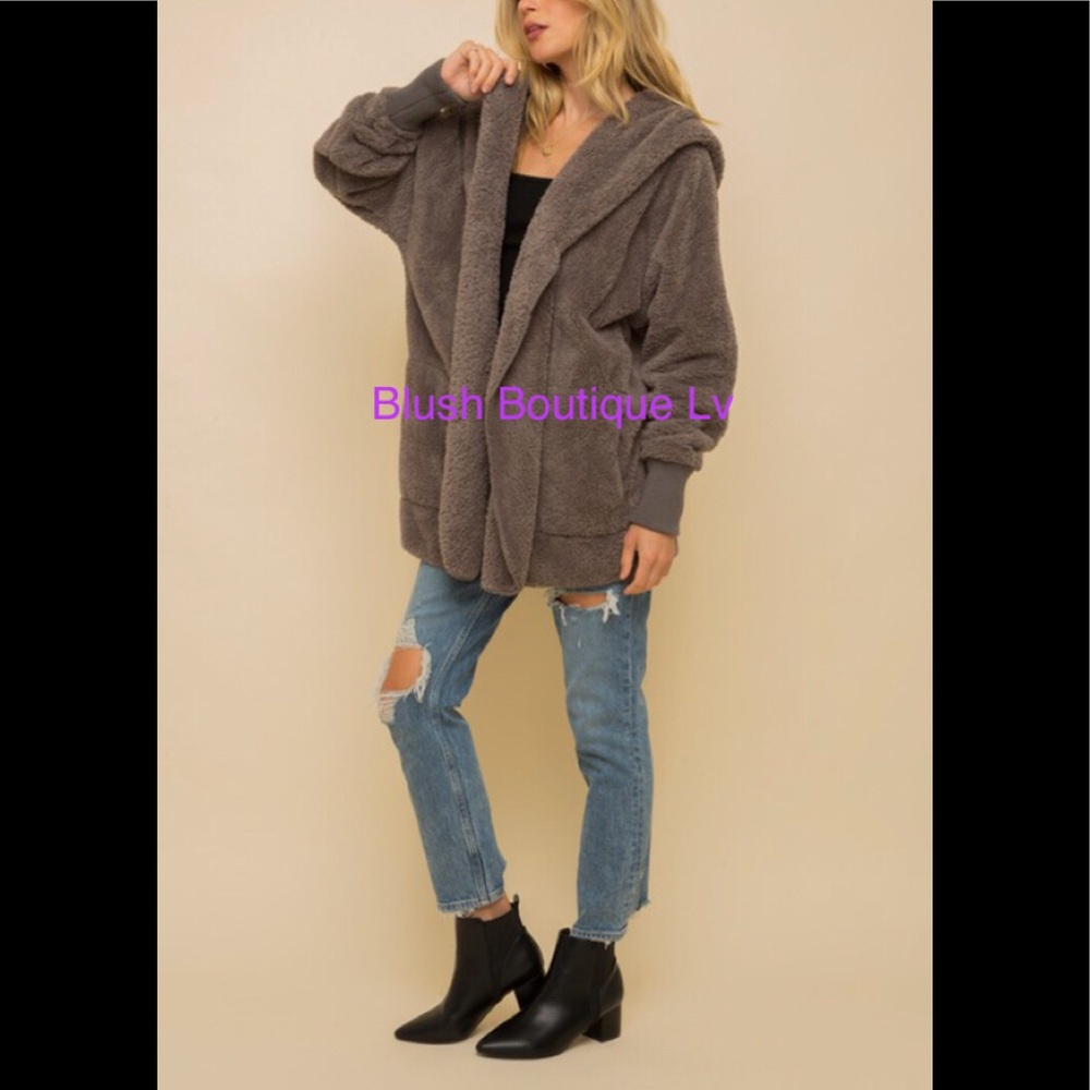 Faux Fur so soft plush hooded jacket with pockets
